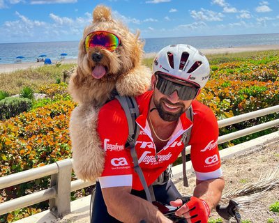 Голдендудль по кличке Броди — пес, который любит кататься на велосипеде