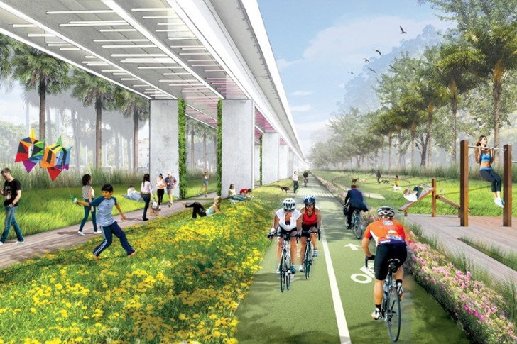В Майами построят грандиозный парк Underline для велосипедистов под линией метро