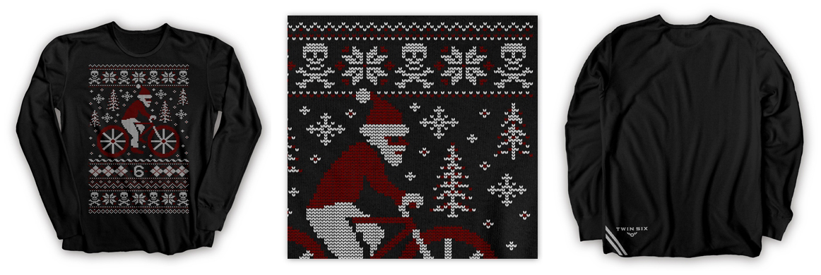 кофта свитер с длинными рукавами и рисунком Деда Мороза на велосипеде